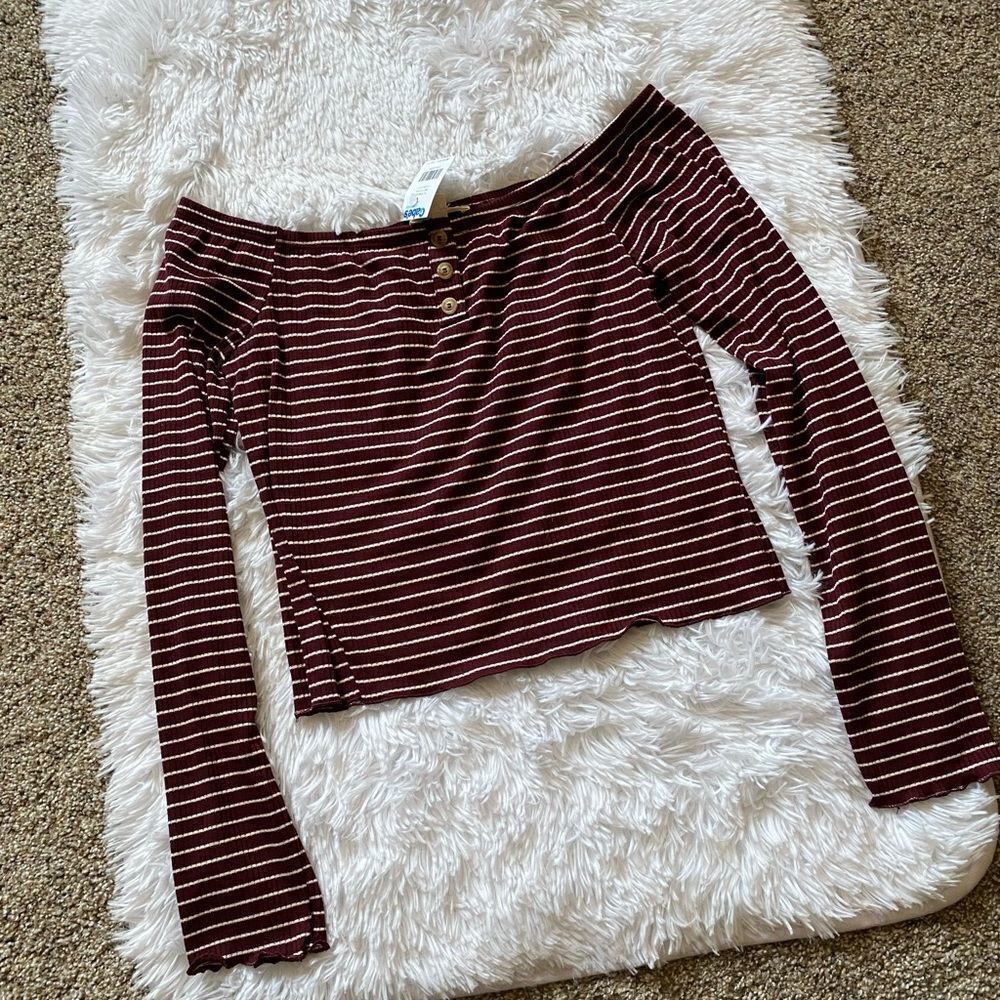 Ultra Flirt Striped Long Sleeve Crop Top Size Medium New with Tags